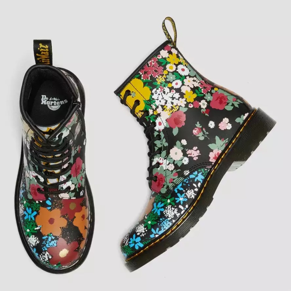 DR MARTENS Youth 1460 Floral Mash Up Leather Lace Up Boots